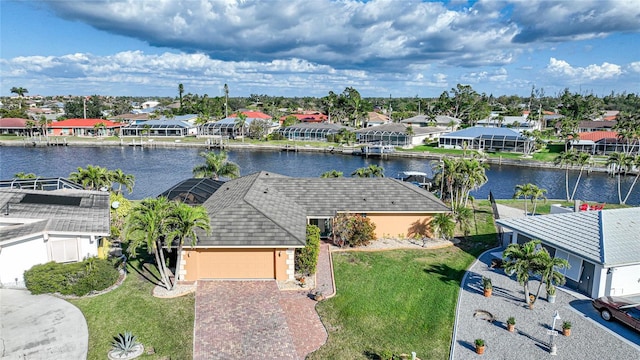 bird's eye view featuring a water view