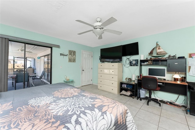 349 Grenada St, Port Charlotte, FL 33948 - bedroom with access to exterior, light tile patterned floors, and ceiling fan