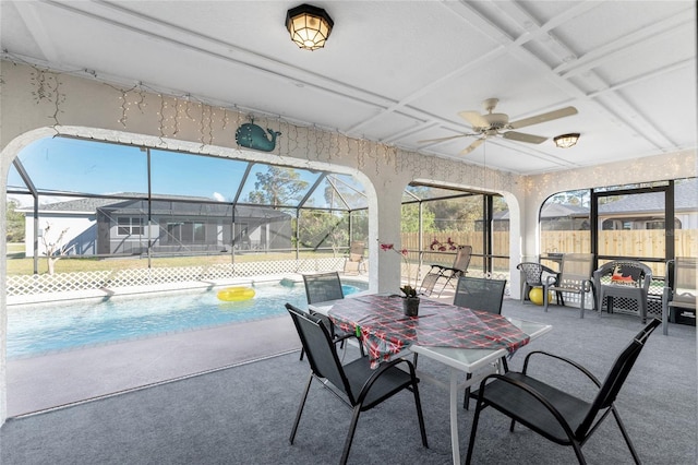 349 Grenada St, Port Charlotte, FL 33948 - sunroom with coffered ceiling and ceiling fan