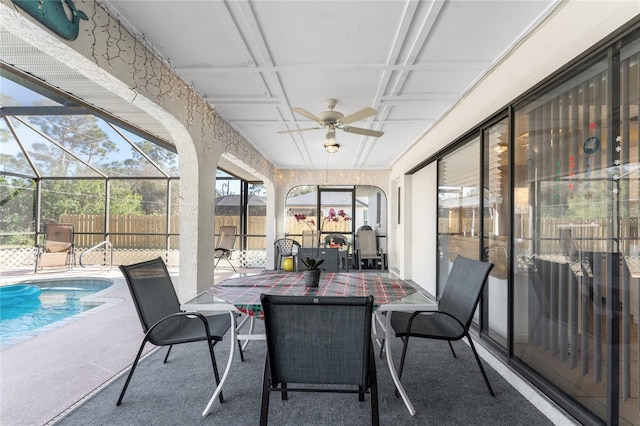 349 Grenada St, Port Charlotte, FL 33948 - sunroom / solarium featuring coffered ceiling and ceiling fan