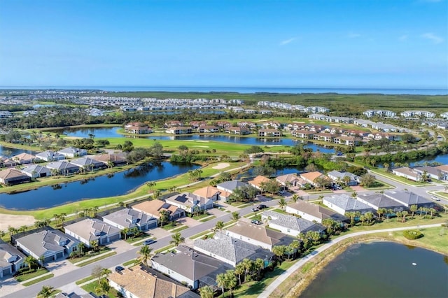 aerial view with a water view