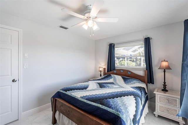 bedroom featuring ceiling fan