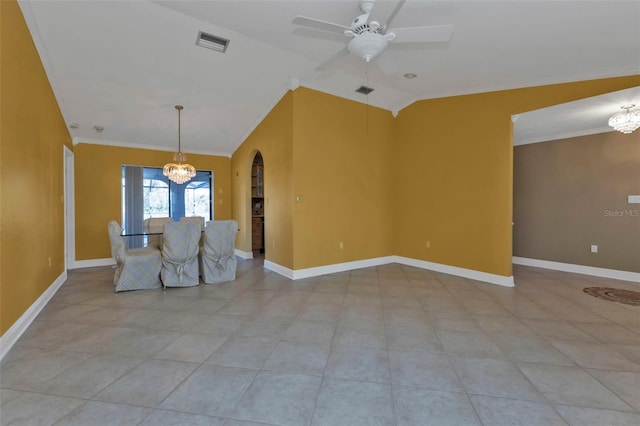 295 Porto Alegre St, Punta Gorda, FL 33983 - unfurnished room featuring ceiling fan with notable chandelier, vaulted ceiling, and ornamental molding