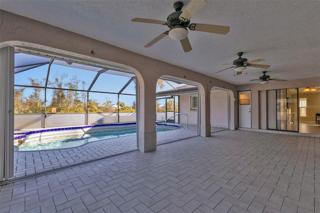 295 Porto Alegre St, Punta Gorda, FL 33983 - view of swimming pool featuring a patio, ceiling fan, and glass enclosure
