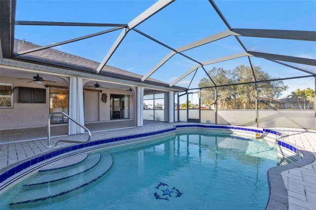 295 Porto Alegre St, Punta Gorda, FL 33983 - view of swimming pool featuring ceiling fan, a patio area, and glass enclosure
