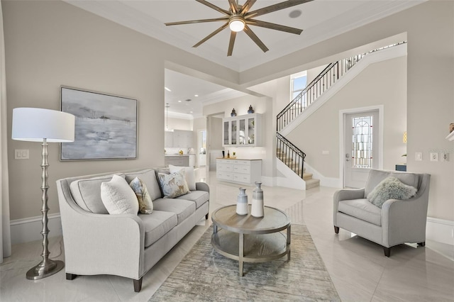 living room featuring ornamental molding