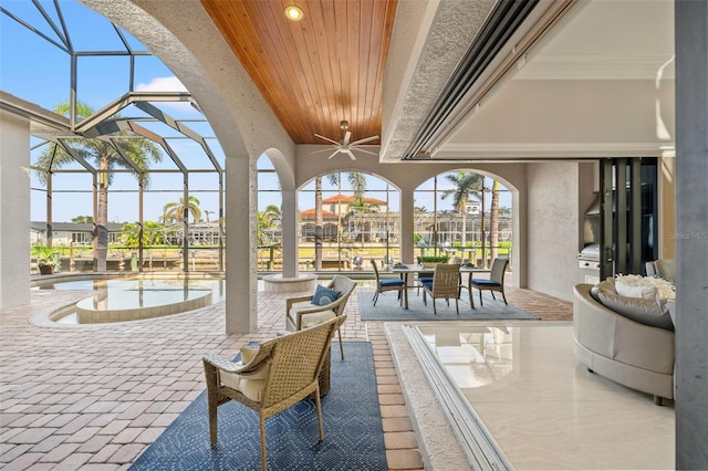 sunroom / solarium with wooden ceiling