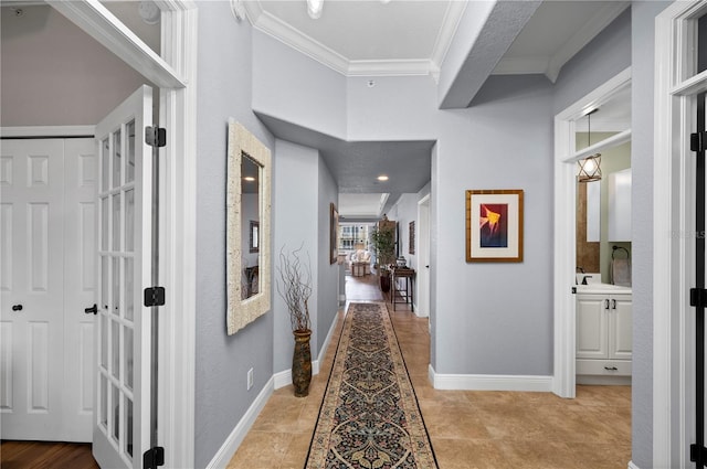 corridor with crown molding