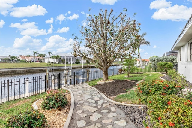 view of yard with a water view