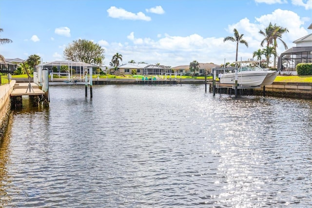 dock area with a water view