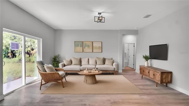 living room featuring light hardwood / wood-style floors