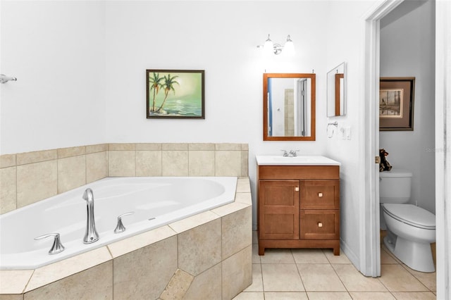 full bath featuring a bath, toilet, tile patterned flooring, and vanity