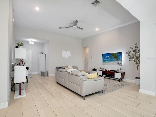 living room with ceiling fan