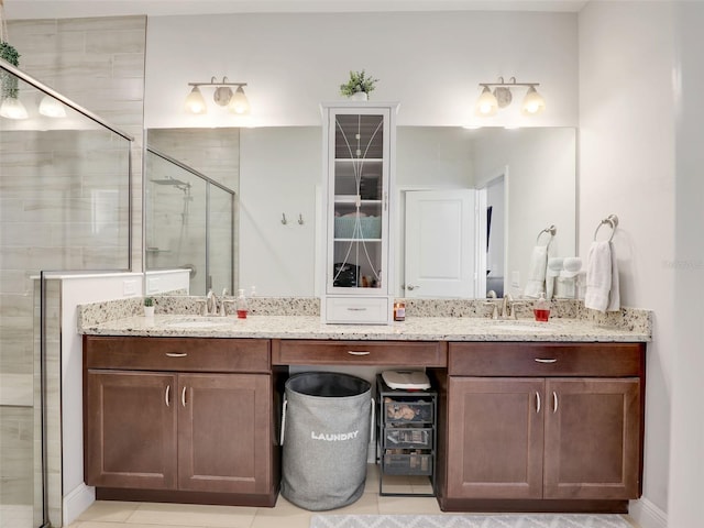 bathroom featuring vanity and walk in shower