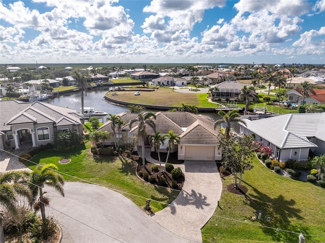 aerial view with a water view