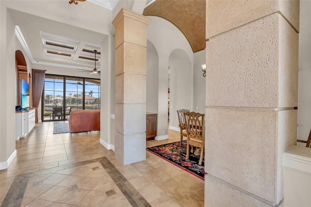 3321 Tripoli Blvd, Punta Gorda, FL 33950 - hall featuring coffered ceiling, decorative columns, and beam ceiling