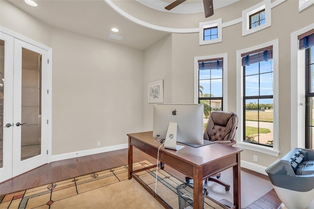 3321 Tripoli Blvd, Punta Gorda, FL 33950 - office with light hardwood / wood-style floors, french doors, and ceiling fan