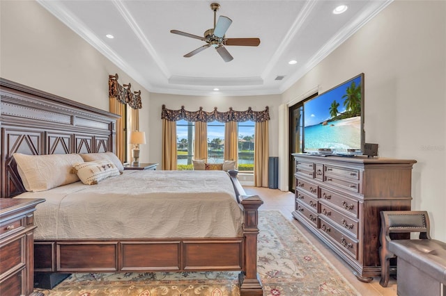3321 Tripoli Blvd, Punta Gorda, FL 33950 - bedroom with a tray ceiling, access to exterior, crown molding, and light tile patterned flooring