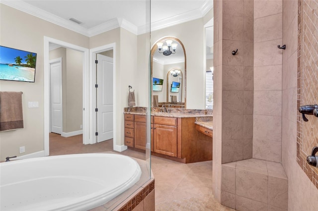 3321 Tripoli Blvd, Punta Gorda, FL 33950 - bathroom with crown molding, vanity, and tiled tub