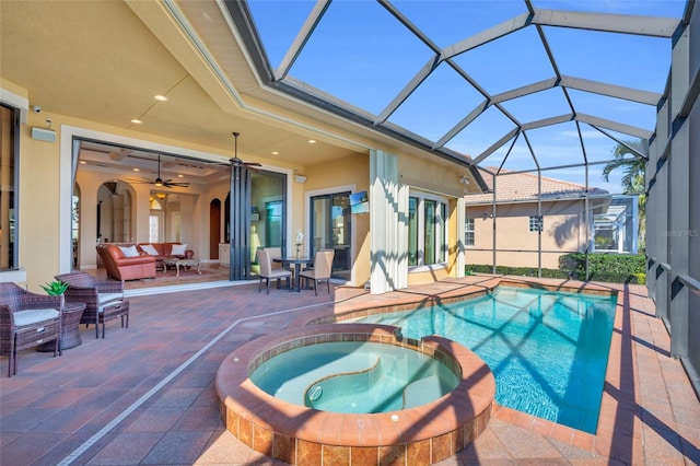 3321 Tripoli Blvd, Punta Gorda, FL 33950 - view of pool featuring an in ground hot tub, ceiling fan, a lanai, and a patio