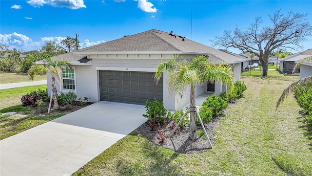 view of side of property with a garage and a yard