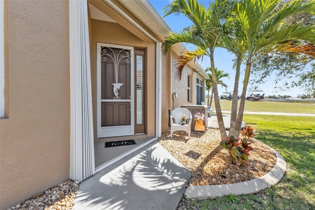 property entrance featuring a yard