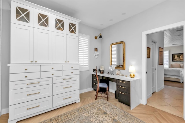 office area featuring light parquet floors