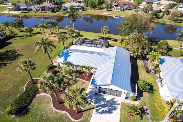 aerial view with a water view