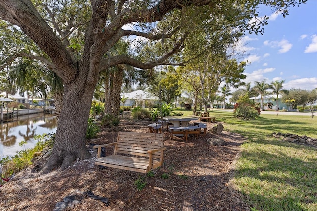 view of yard with a water view