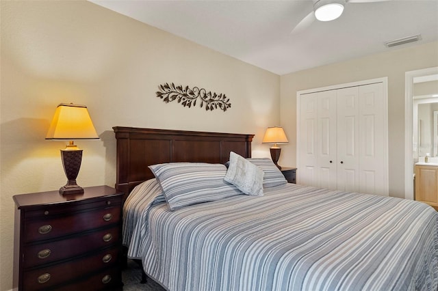 bedroom with a closet and ceiling fan