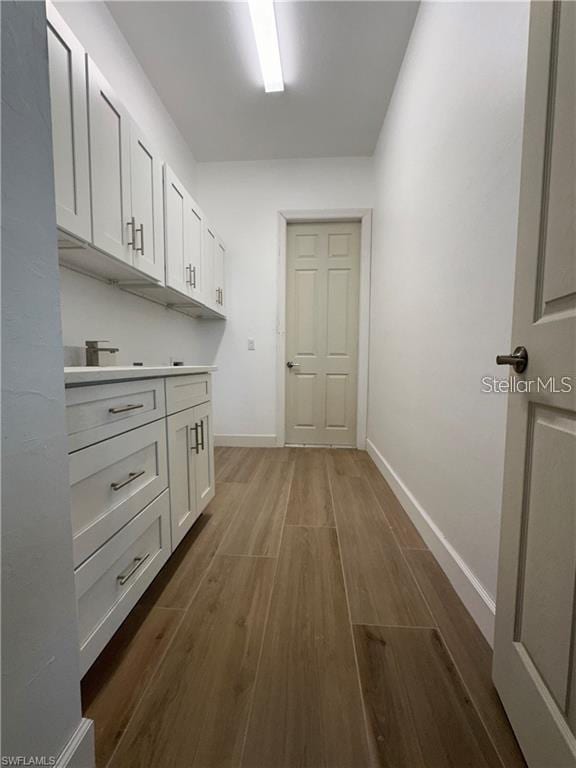 interior space with dark wood-type flooring