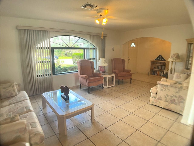 living room featuring light tile patterned flooring