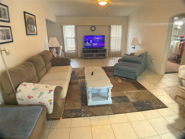 living room featuring light tile patterned floors