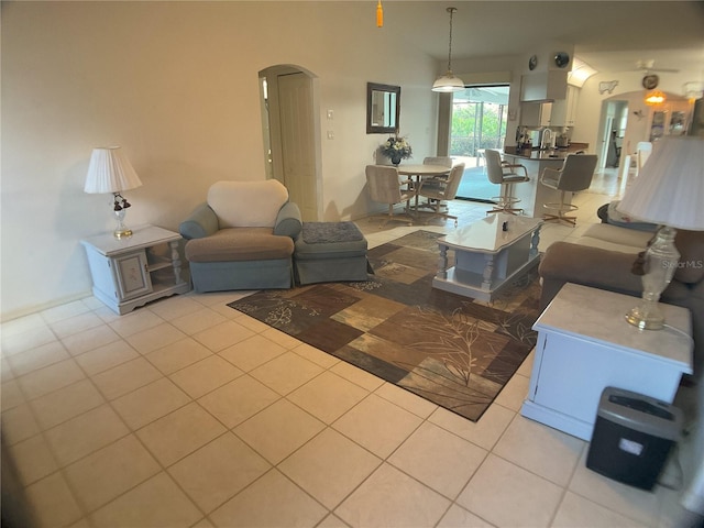 view of tiled living room