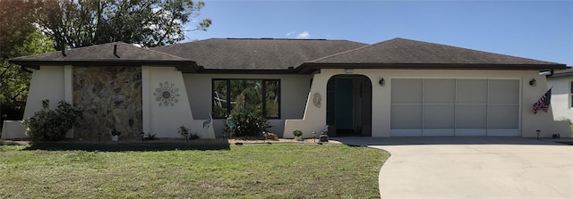 21363 Cottonwood Ave, Port Charlotte, FL 33952 - ranch-style house featuring a front lawn, driveway, stucco siding, and an attached garage