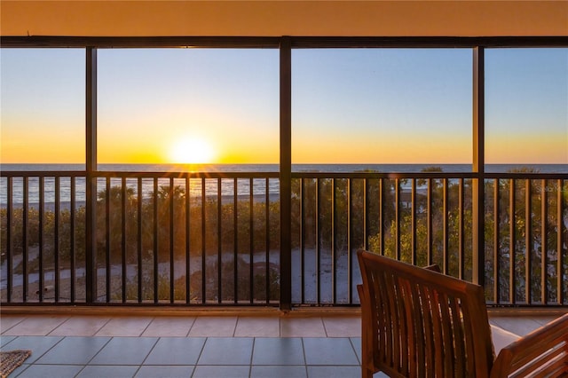 unfurnished sunroom featuring a water view and a healthy amount of sunlight