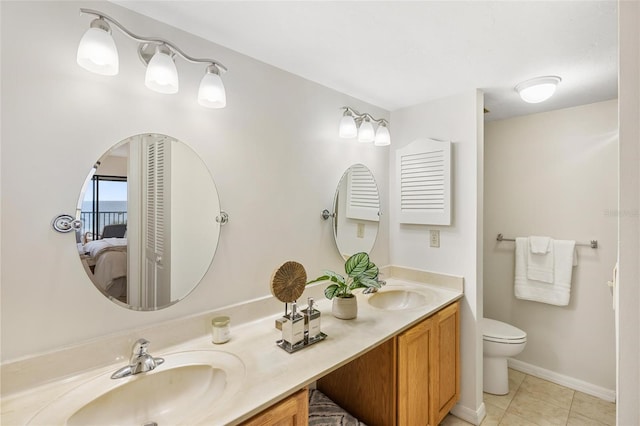 bathroom with tile patterned floors, toilet, and vanity