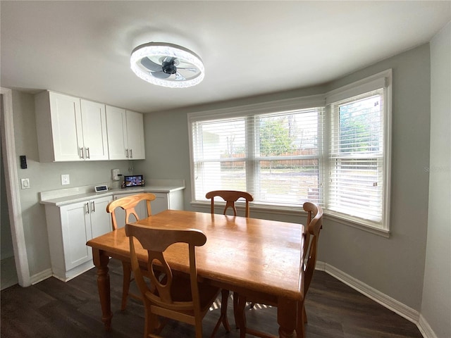 dining space with dark hardwood / wood-style floors