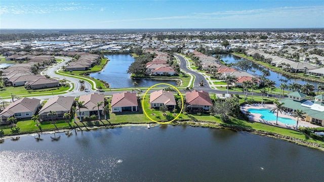 aerial view with a water view