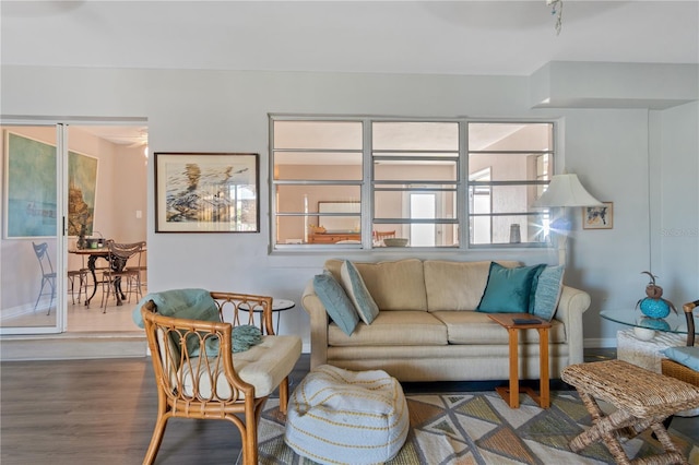 living room with hardwood / wood-style flooring