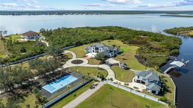 aerial view featuring a water view