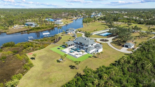 bird's eye view featuring a water view