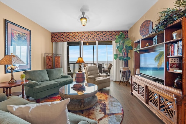 living room featuring dark wood finished floors