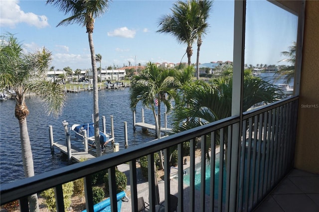 property view of water featuring a dock
