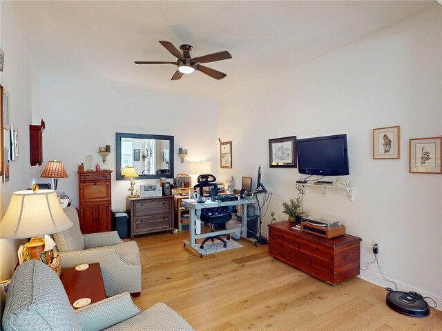 24313 Westgate Blvd, Punta Gorda, FL 33980 - living room with wood finished floors, ceiling fan, and an office area
