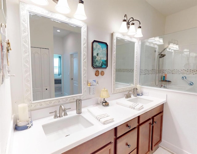 24313 Westgate Blvd, Punta Gorda, FL 33980 - bathroom with double vanity and a tile shower