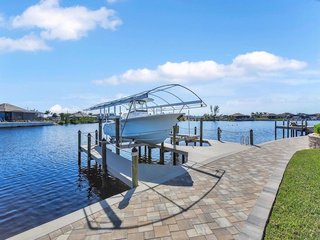 view of dock featuring a water view