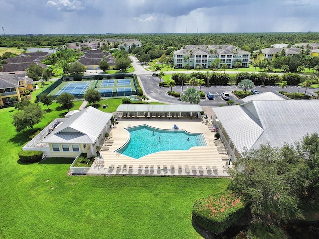 drone / aerial view with a residential view