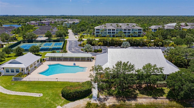 drone / aerial view with a residential view