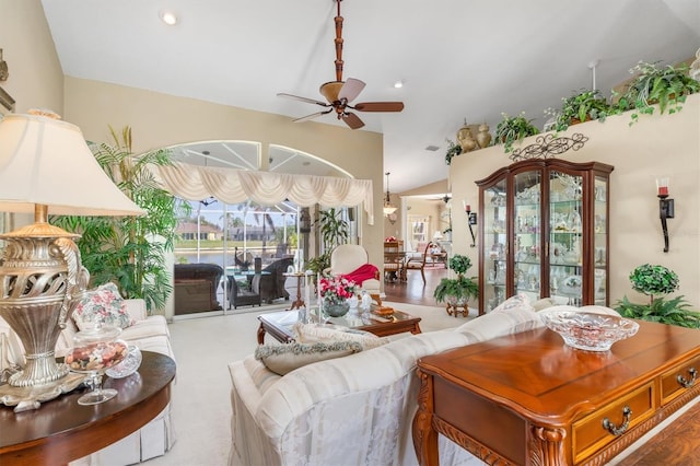 26373 Madagascar, Punta Gorda, FL 33983 - living room with ceiling fan, vaulted ceiling, and recessed lighting